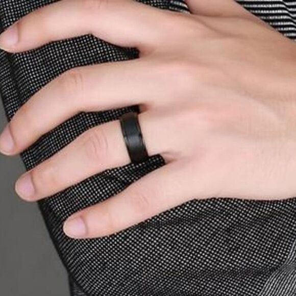 Men's Matte Black Wedding Ring Band - Matte Black Wedding Ring For Guys - Picture 2 of 6